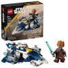 LEGO Star Wars Plo Koon’s Jedi Starfighter Microfighter (75400) includes a blue and white starfighter, a Plo Koon minifigure with blue lightsaber, and box art showing the ship and figure. Recommended for ages 6+.