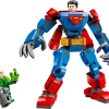 LEGO DC Superman and Lex Luthor mechs facing off on white background