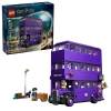 LEGO Harry Potter: Knight Bus Adventure (76446) features 403 pieces, a triple-decker purple bus, three minifigures, and a streetlamp. The built set is displayed in front of its box with the Harry Potter logo and characters on the box art.